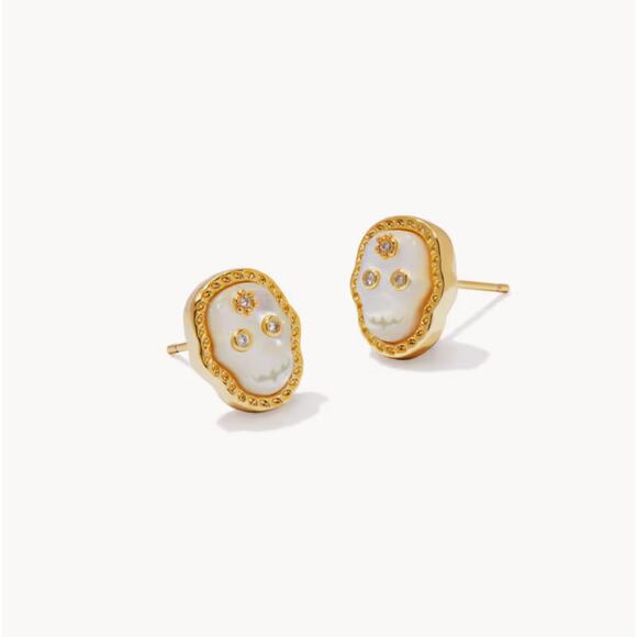NWT! Kendra Scott Skeleton Gold Stud Earrings in Ivory Mother-of-Pearl - Picture 2 of 5